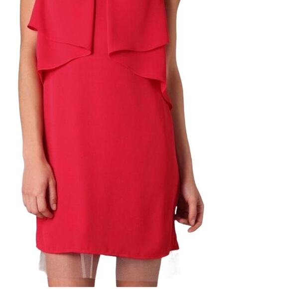 BCBGMAXAZRIA Runway Cardine Drape Chiffon V-Neck Dress Style Red Size Small S - Picture 3 of 14
